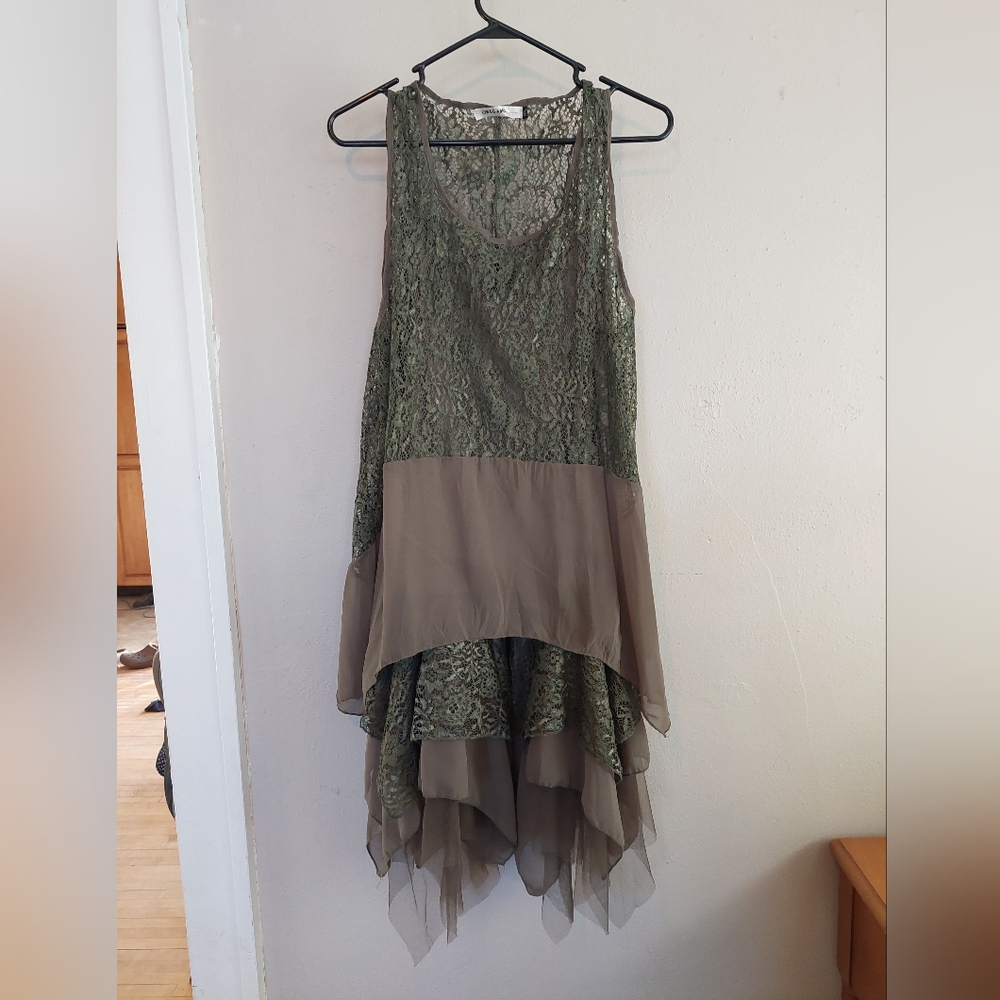 Origami by Vivien M/L Green Lace Boho Tunic Dress
